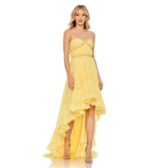 Mac Duggal Dresses & Skirts - Mac Duggal Womens Size 2 Lemon Yellow 68096 Strapless High Low Dress NEW